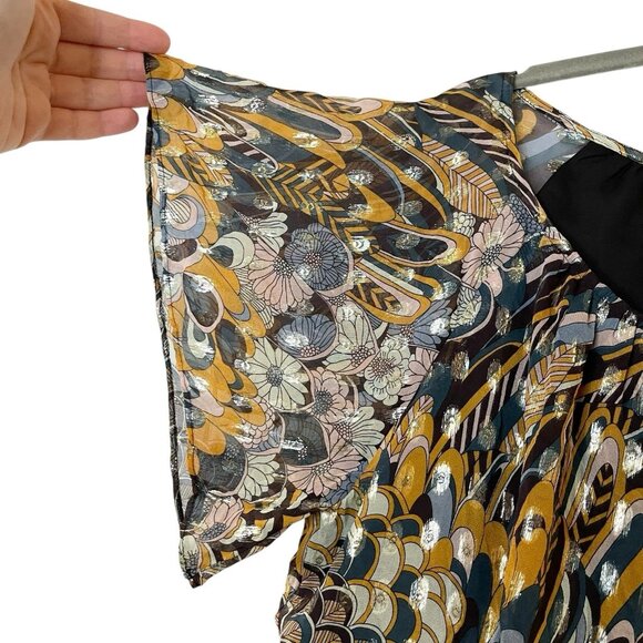Anthropologie HD In Paris Peacock Prisma Kimono Blouse‎ Top 10 Metallic Boho - Picture 4 of 6